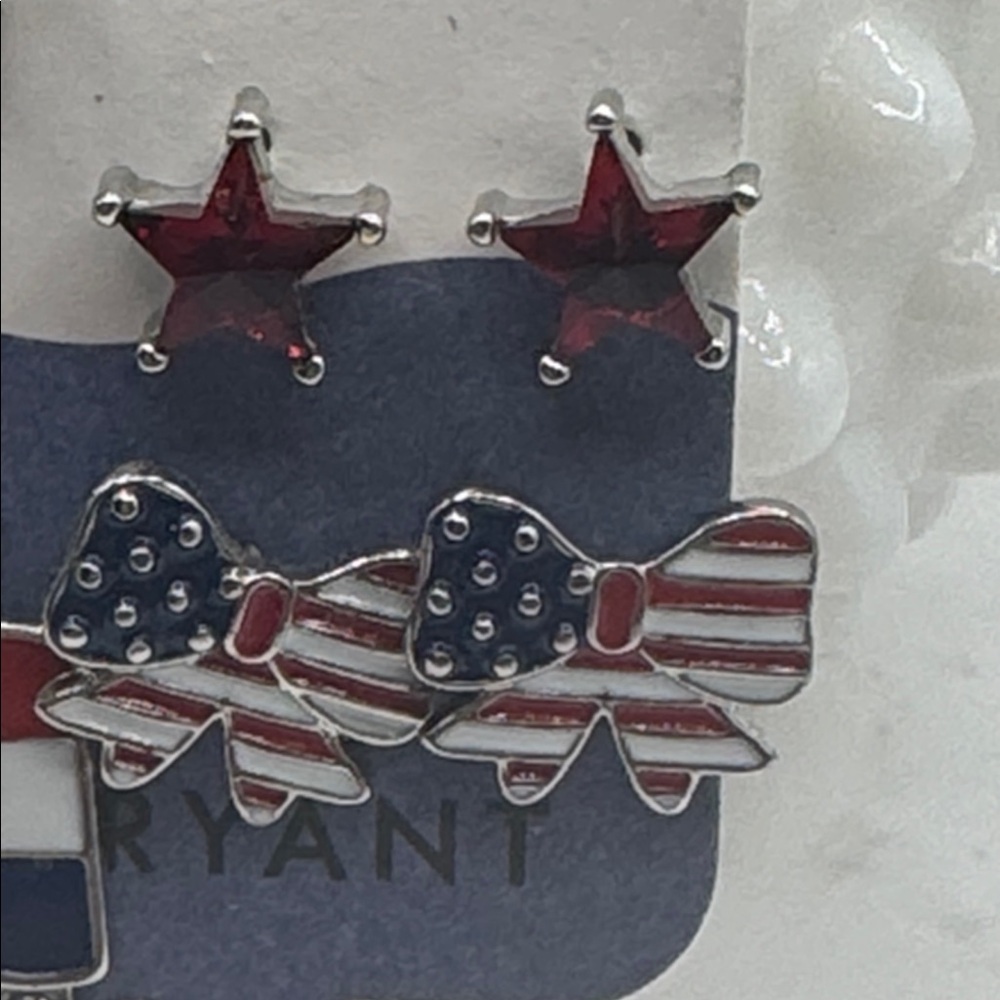Laney Bryant earrings in red white & blue peace sign bows popsicle stars 5 pairs - Picture 4 of 6